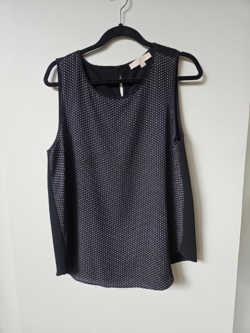 LOFT Polka Dot Blouse Sheer Front Sleeveless Women Size L